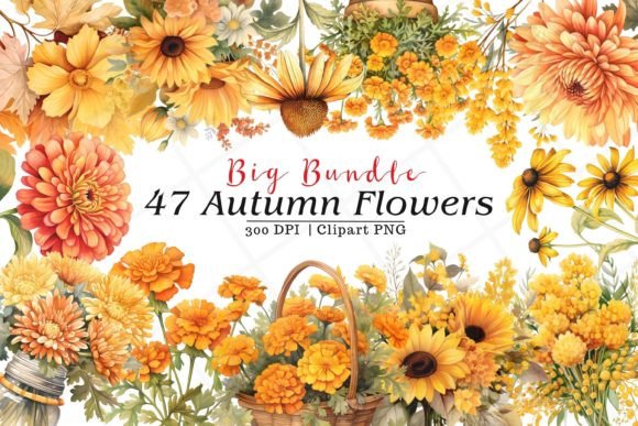 Download Autumn Flowers Bundle Watercolor Clipart - Autumn flower Collection