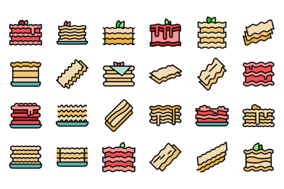 Download Lasagna Icons Set Line Color Vector - Lasagna Collection