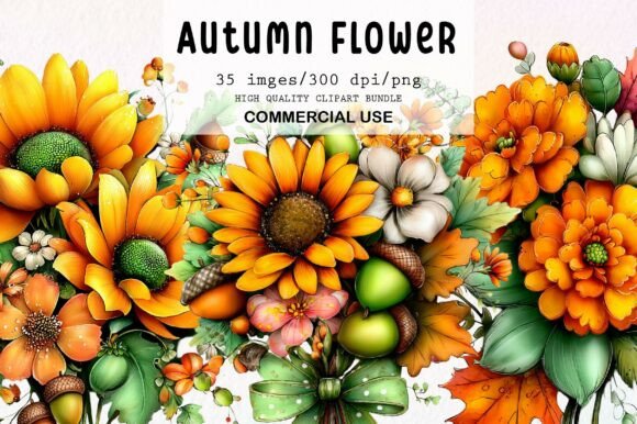 Download Whimsical Autumn Flower Clipart Bundle - Autumn flower Collection