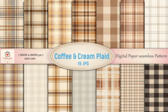 Download Coffee &amp; Cream Plaid Digital Paper - Cream Collection
