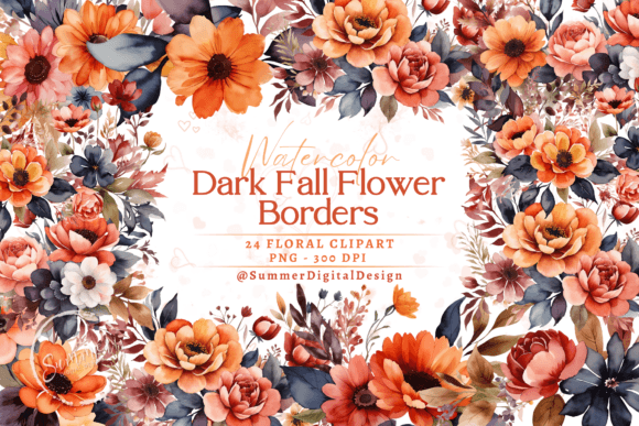 Download Watercolor Dark Fall Flower Borders - Premium Resources