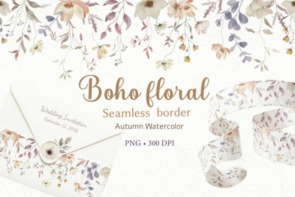 Download Boho Fall Flower Seamless Border - Premium Bundle