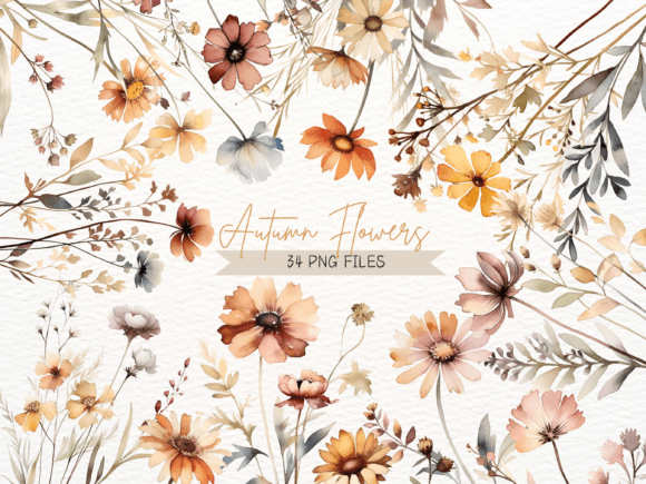 Download Watercolor Autumn Flowers PNG Clipart - Autumn flower Collection