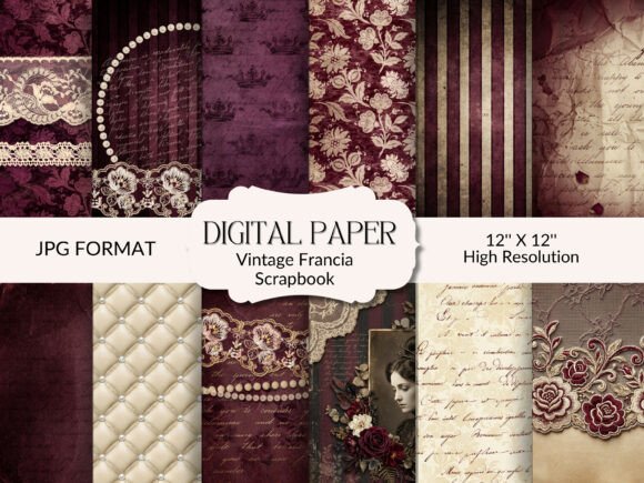 Download Vintage Burgundy Cream Scrapbook Paper - Cream Collection