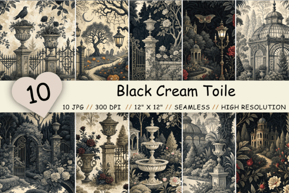 Download Black Cream Toile Digital Paper Pack - Cream Collection